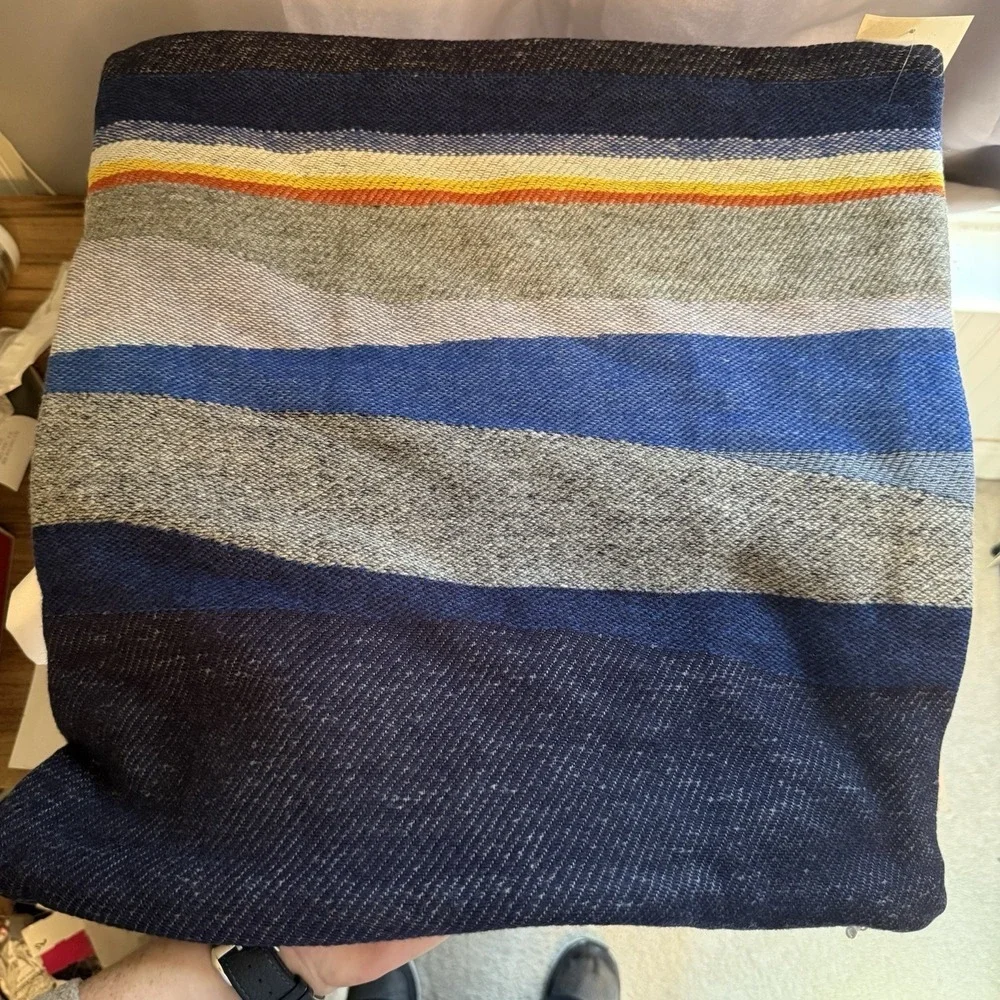 Faribault Woolen Mill Pillowcase Blue Gray Yellow Wool Cabin Cottage Luxury